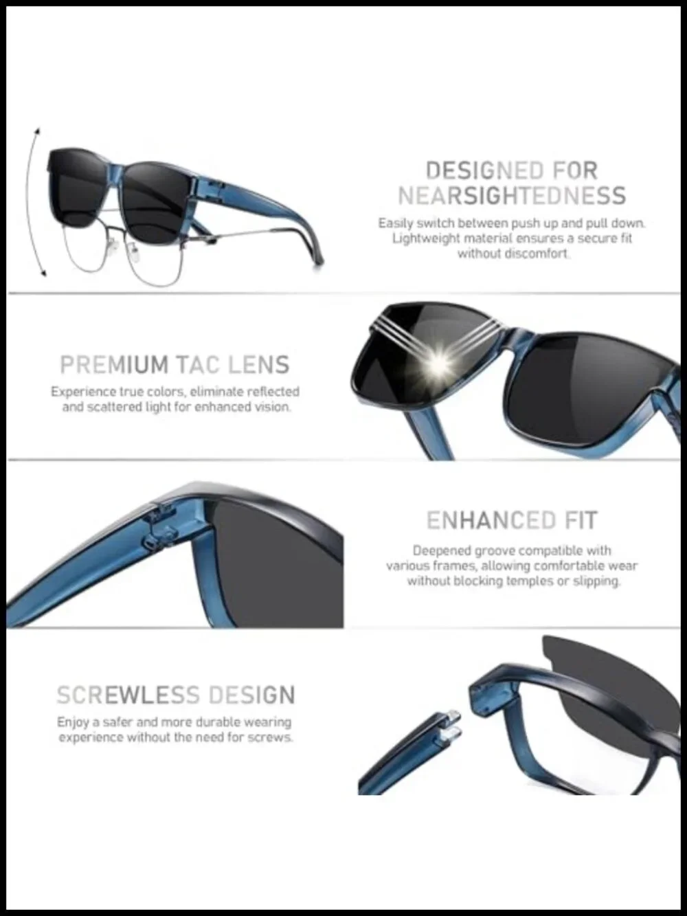 Polarized Fit Over Sunglasses Oversized Square UV400 Protection TR90 Frame